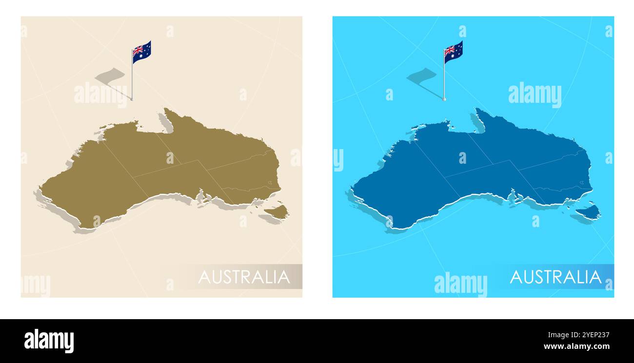 Drapeau de pays d'Australie installé sur le point de la carte de positionnement géographique du territoire du pays. Bannière du commonwealth australien sur terre et mer. Tapage festif Illustration de Vecteur