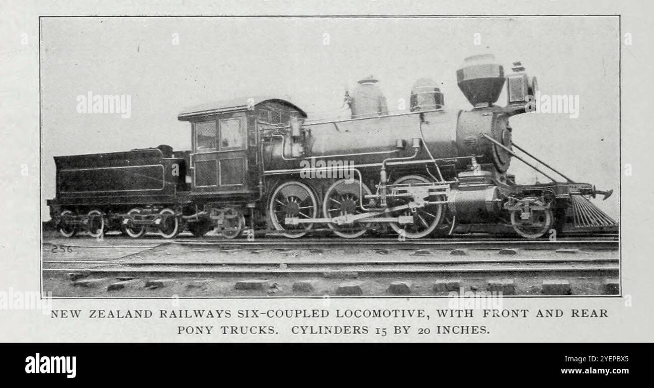 LOCOMOTIVE À SIX ATTELAGES DES CHEMINS DE FER NÉO-ZÉLANDAIS, AVEC CAMIONS À PONEY À L'AVANT ET À L'ARRIÈRE. CYLINDRES 15 PAR 20 POUCES DE L'ARTICLE TRAVAIL RÉEL DES LOCOMOTIVES AMÉRICAINES SUR LES CHEMINS DE FER BRITANNIQUES. Charles Rous-Marten. Tiré de l'Engineering Magazine consacré au progrès industriel volume XX 1900 - 1901 The Engineering Magazine Co Banque D'Images