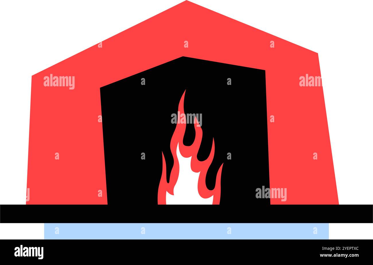 Four à pizza rouge avec des flammes dans l'illustration vectorielle plate symbolisant la cuisson, la cuisson et la Pizzeria, isolé sur fond blanc. Illustration de Vecteur