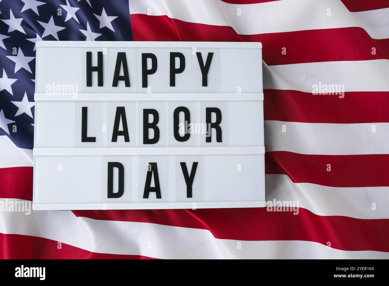 Drapeau américain. Visionneuse avec texte HAPPY LABOR DAY drapeau des états-unis d'Amérique. 4 juillet jour de l'indépendance. USA fête nationale de patriotisme. États-Unis Banque D'Images