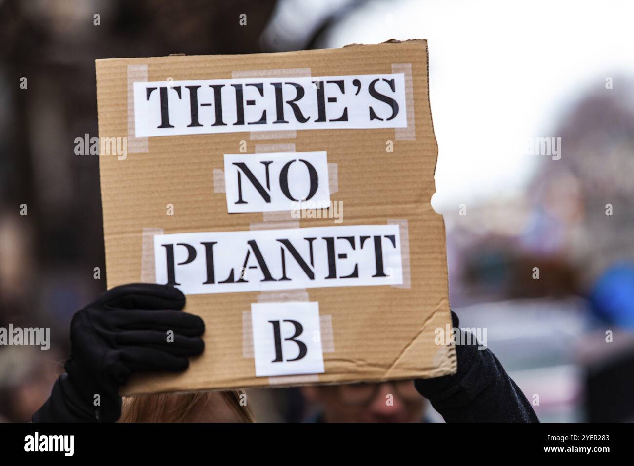 Une vue rapprochée d'un panneau disant en carton il n'y a pas de planète b a tenu par un militant écologique lors d'un rassemblement de la ville. Mars les militants contre les Banque D'Images