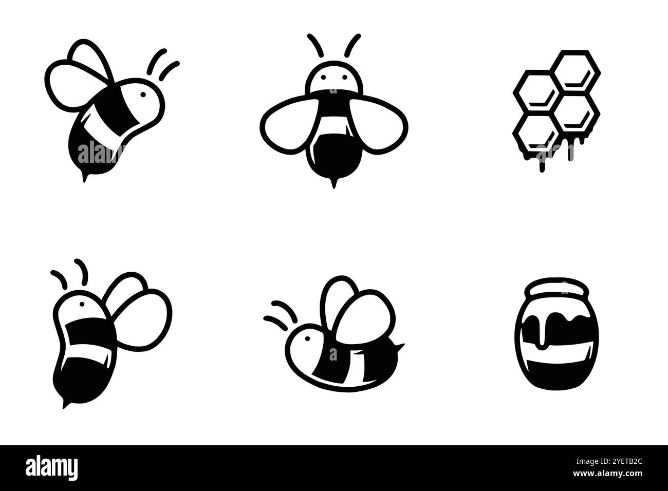 Ensemble d'illustration vectorielle d'icône d'abeille de miel. Simple motif emblème de logo d'abeille miel mignon. Illustration de Vecteur
