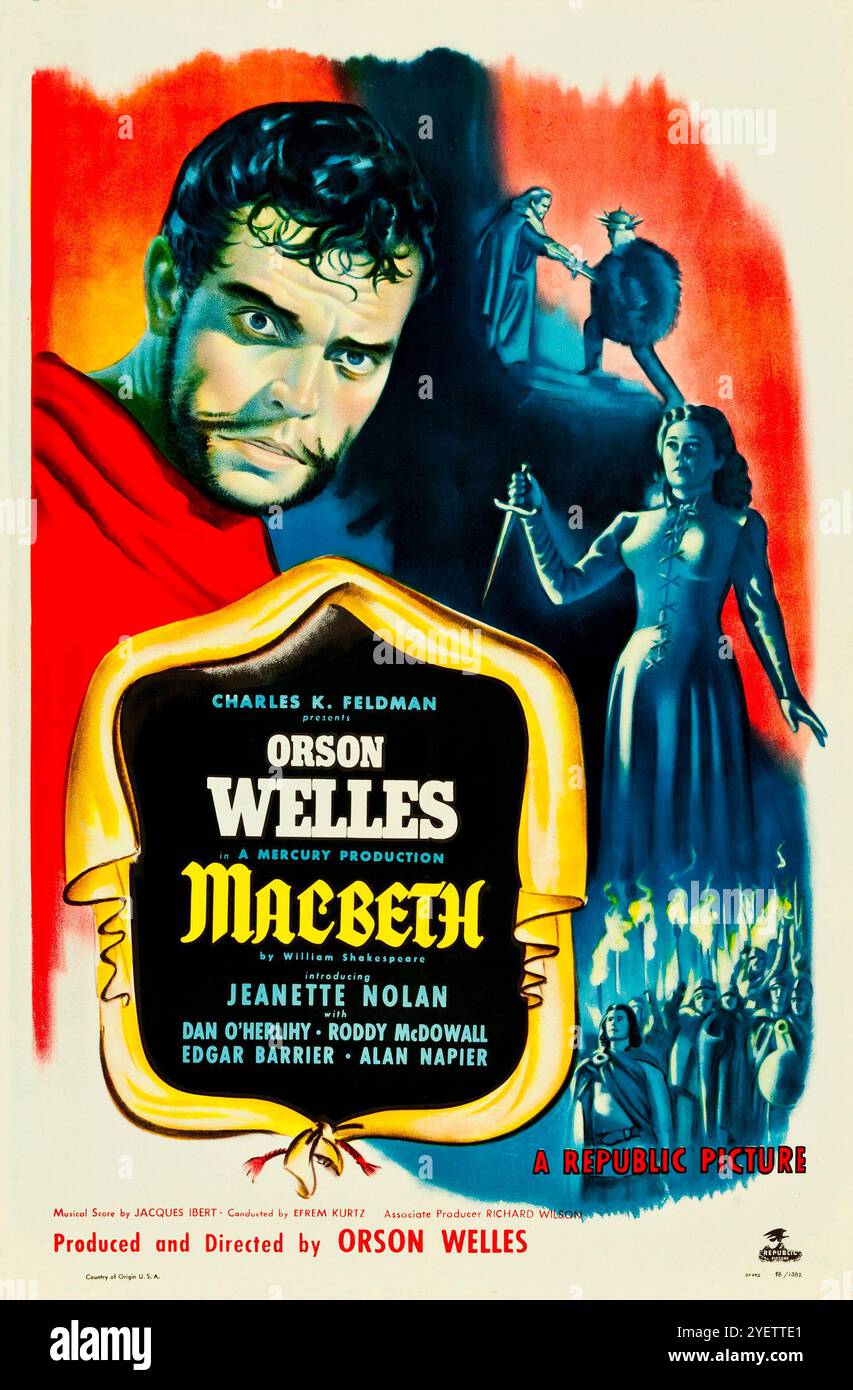 Macbeth (1948, République, affiche de film) Orson Welles, Jeanette Nolan Banque D'Images