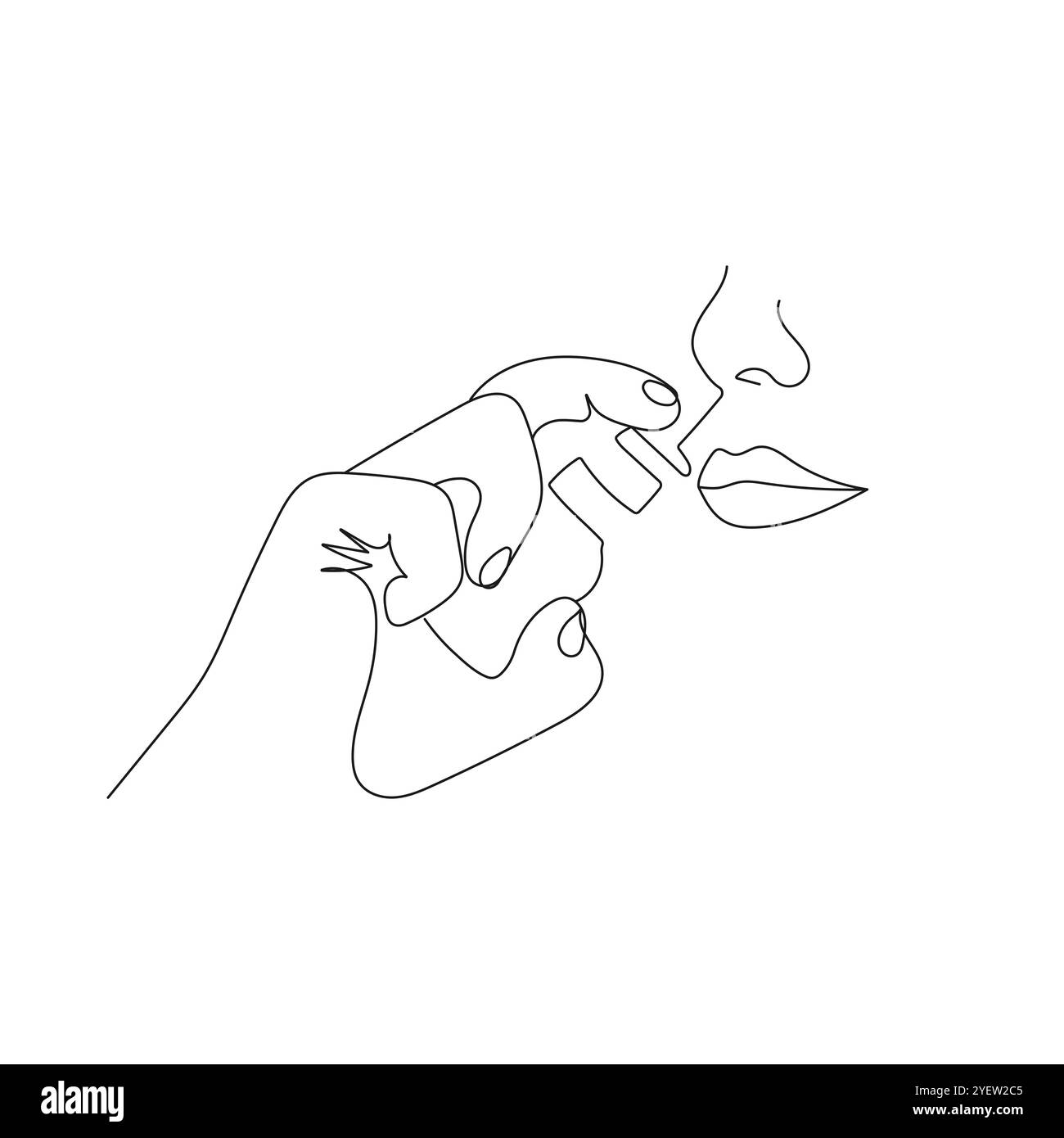 La main des humains utilisant le spray nazal. Une seule ligne Santé et concept médical. Illustration vectorielle dessinée à la main. Illustration de Vecteur