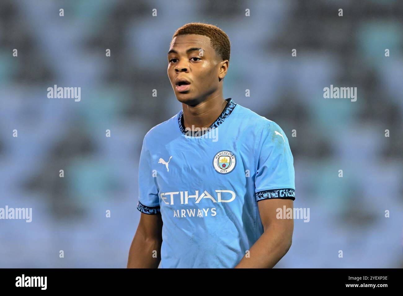 Manchester, Royaume-Uni. 01 novembre 2024. Farid Alfa-Ruprecht de Manchester City lors du premier League 2 U23 match Manchester City vs Norwich City au joie Stadium, Manchester, Royaume-Uni, le 1er novembre 2024 (photo de Cody Froggatt/News images) à Manchester, Royaume-Uni le 11/01/2024. (Photo de Cody Froggatt/News images/Sipa USA) crédit : Sipa USA/Alamy Live News Banque D'Images