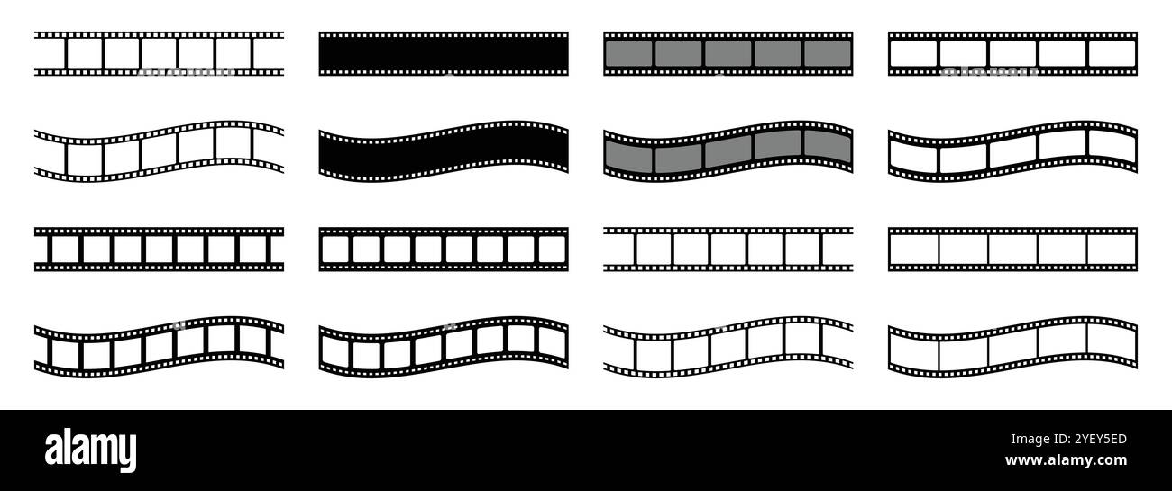 Ensemble d'icônes vectorielles de bande de film isolées. Bandes de film pour film, cinéma et bobine. Film Strip avec cadres, photo et vidéos pour appareil photo. Icônes vectorielles Illustration de Vecteur