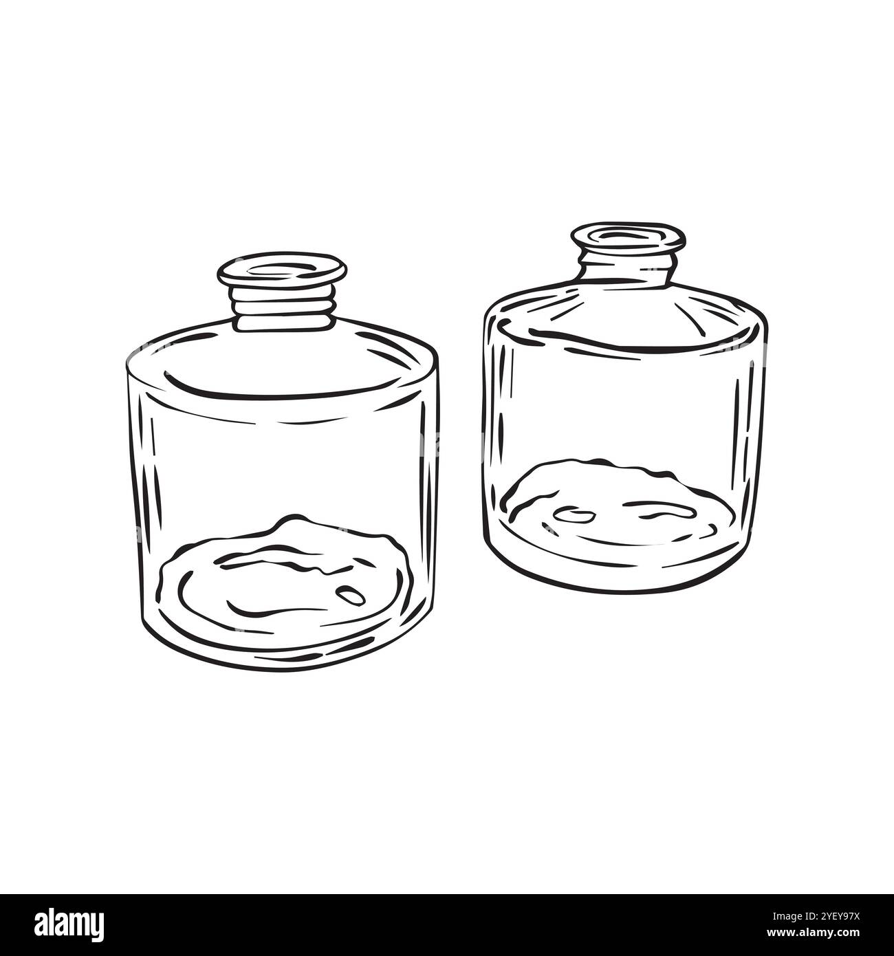 Deux mini bouteilles en verre dans le style croquis, illustration vectorielle. Illustration de Vecteur