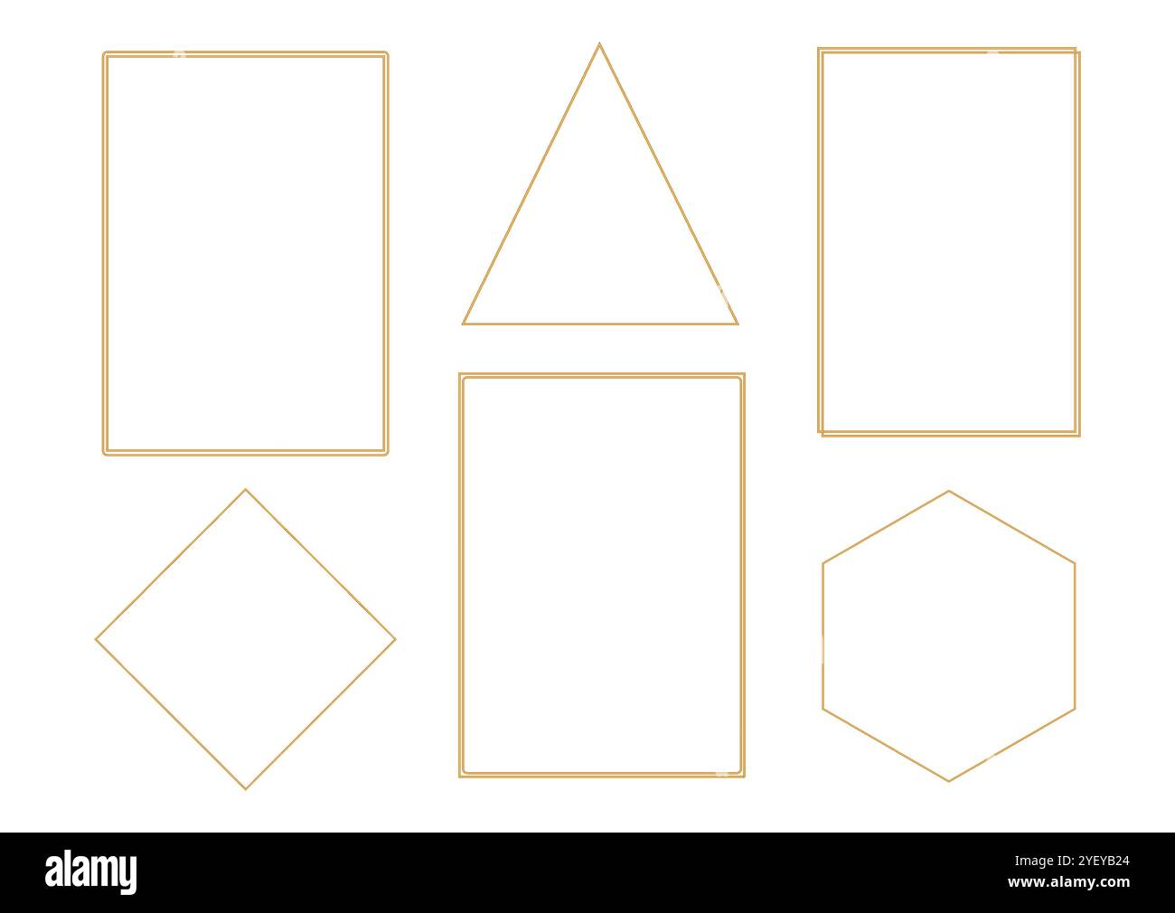 Ensemble de cadres dorés de contour sur fond blanc. Hexagone, rectangle, triangle éléments décoratifs pour invitation de mariage, grande ouverture, carte de voeux Illustration de Vecteur