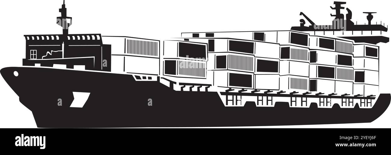 silhouette internationale de porte-conteneurs. sea ​​transportation signifie logo de navire, illustration vectorielle de navire logistique Illustration de Vecteur