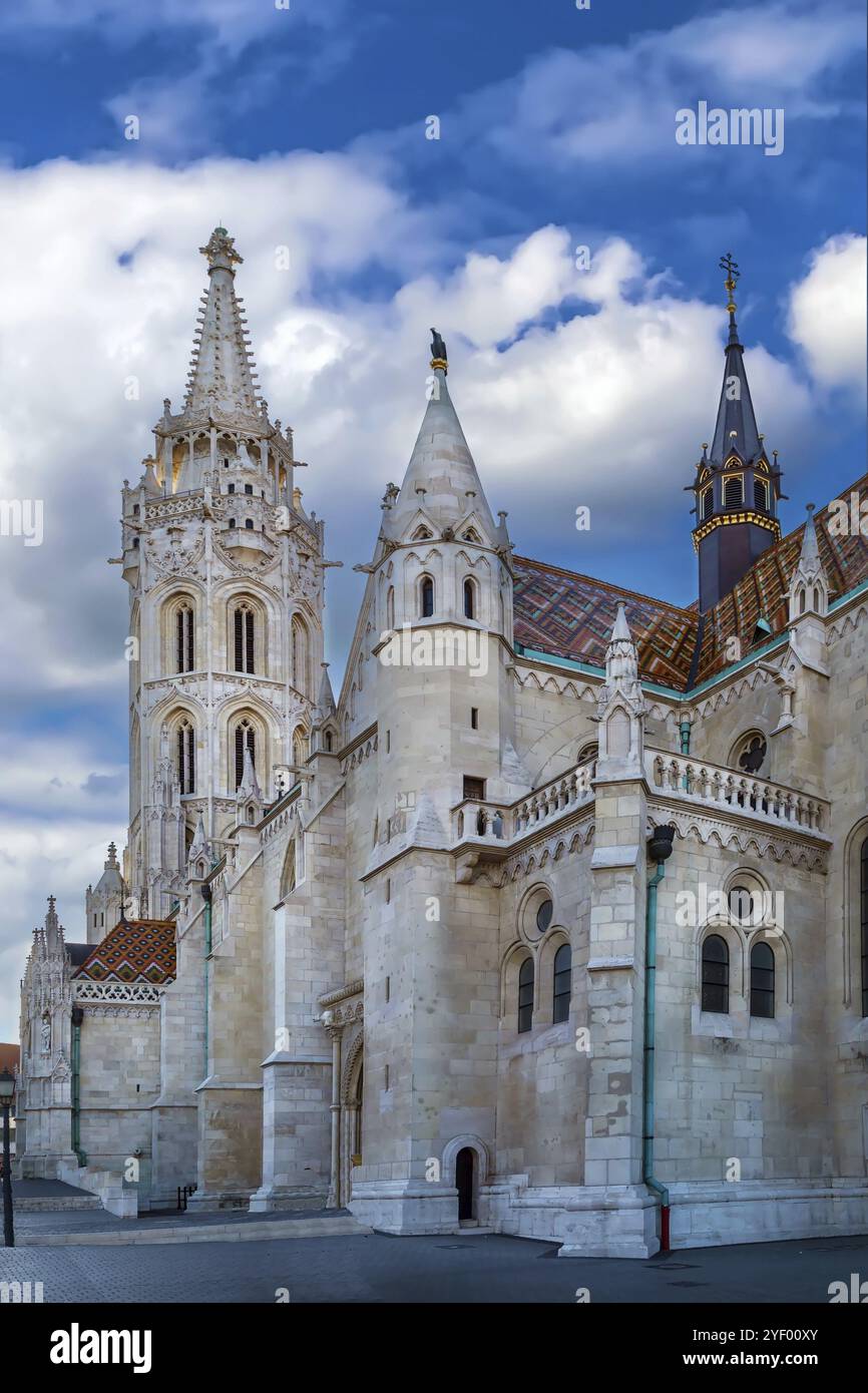 Église de l'Assomption du château de Buda plus communément connu sous le nom d'église Matthias est une église catholique romaine située sur la place de la Sainte Trinité, Banque D'Images