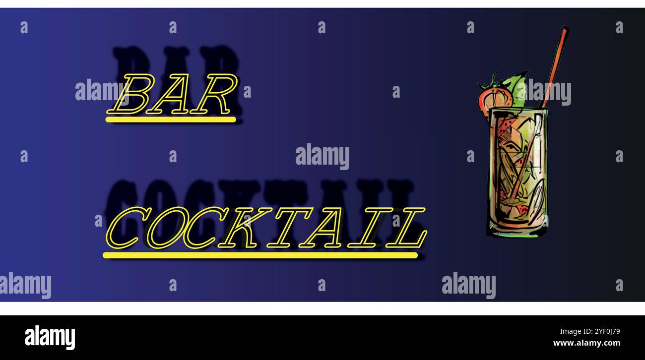 Signe : Bar, cocktail sur fond dégradé bleu Illustration de Vecteur