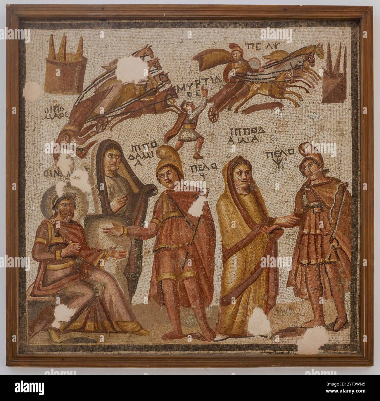 Panneau de mosaïque d'Hippodamia de Pise, Musée National, Damas, Syrie Banque D'Images