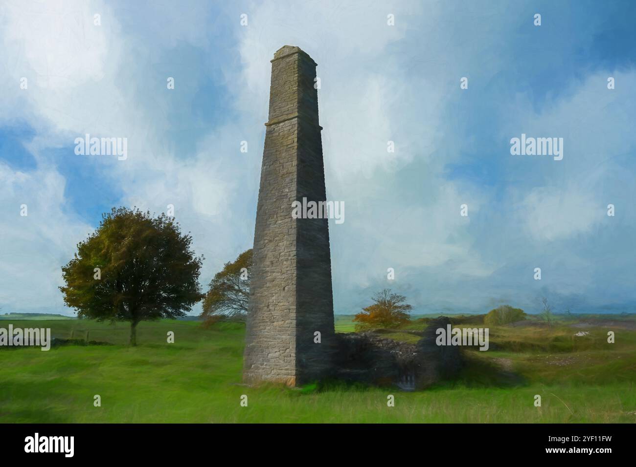 Peinture à l'huile numérique de la mine de Magpie. Une mine de plomb abandonnée près du village de Sheldon par un jour ensoleillé d'automne dans le Derbyshire Peak District, Banque D'Images