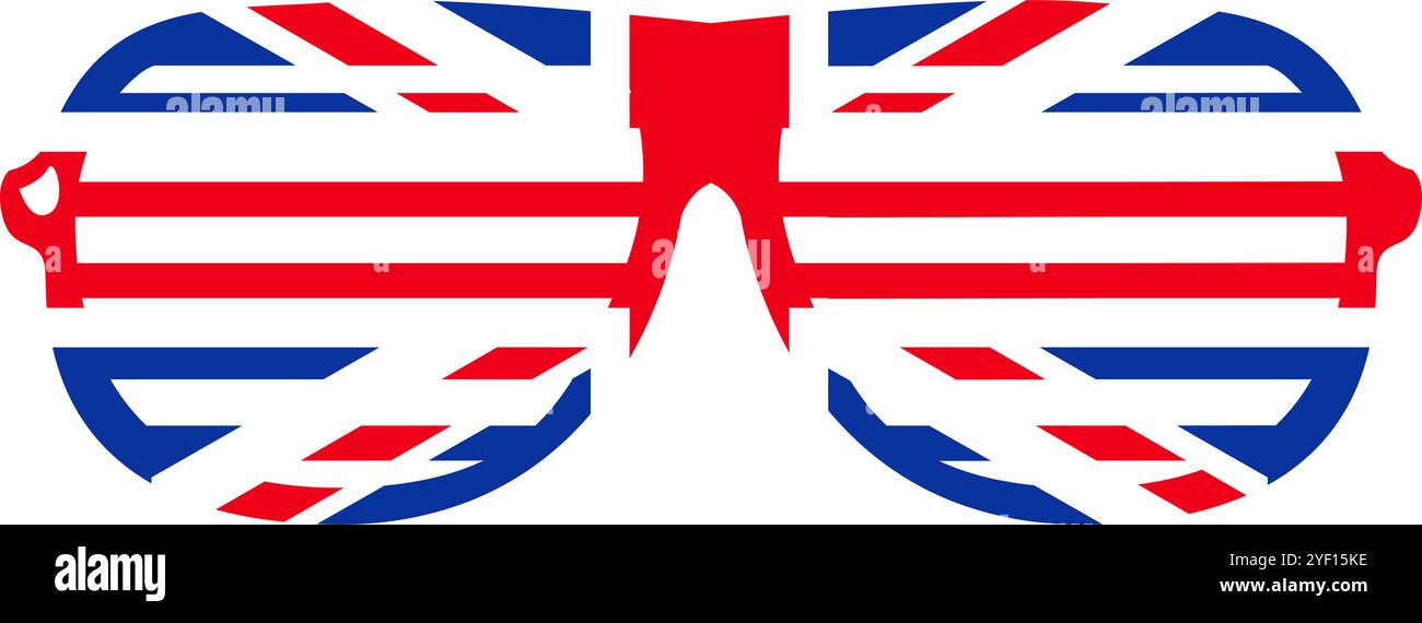 Une illustration vectorielle vibrante de lunettes de fête de club rayées dans un style de dessin animé. L'élément clip art du Royaume-Uni. Langue anglaise, culture britannique, Illustration de Vecteur