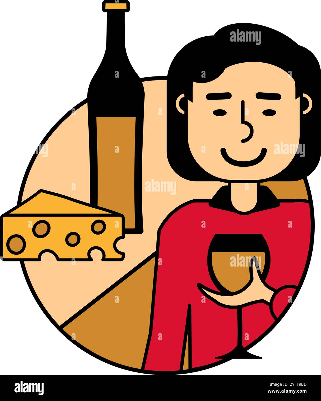 Un homme satisfait est assis dans un restaurant confortable, se livrant à un verre de vin blanc et appréciant l'illustration de dessin animé vectoriel de fromage français. Après-midi relaxant Illustration de Vecteur