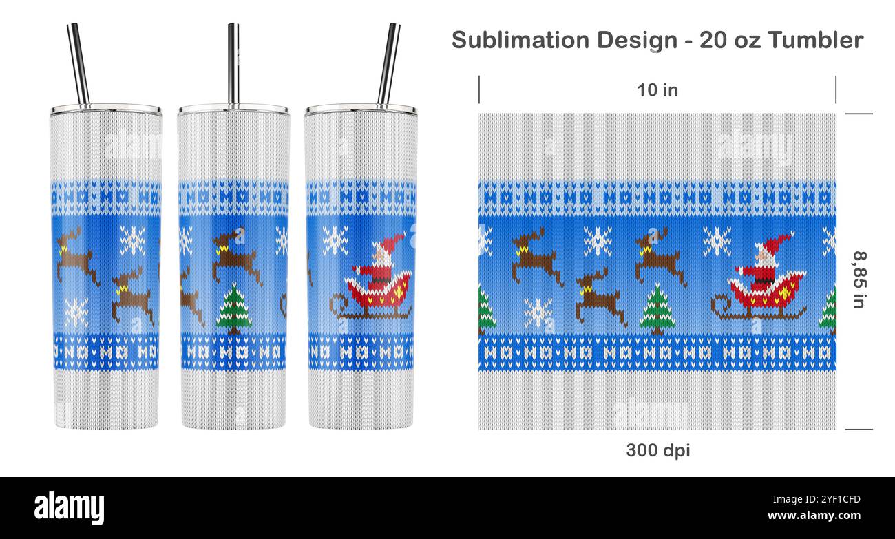 Motif Noël Noël tricoté drôle. Modèle de sublimation sans couture pour 20 oz Skinny Tumbler. Sans couture d'un bord à l'autre. Emballage pour gobelet complet. Banque D'Images