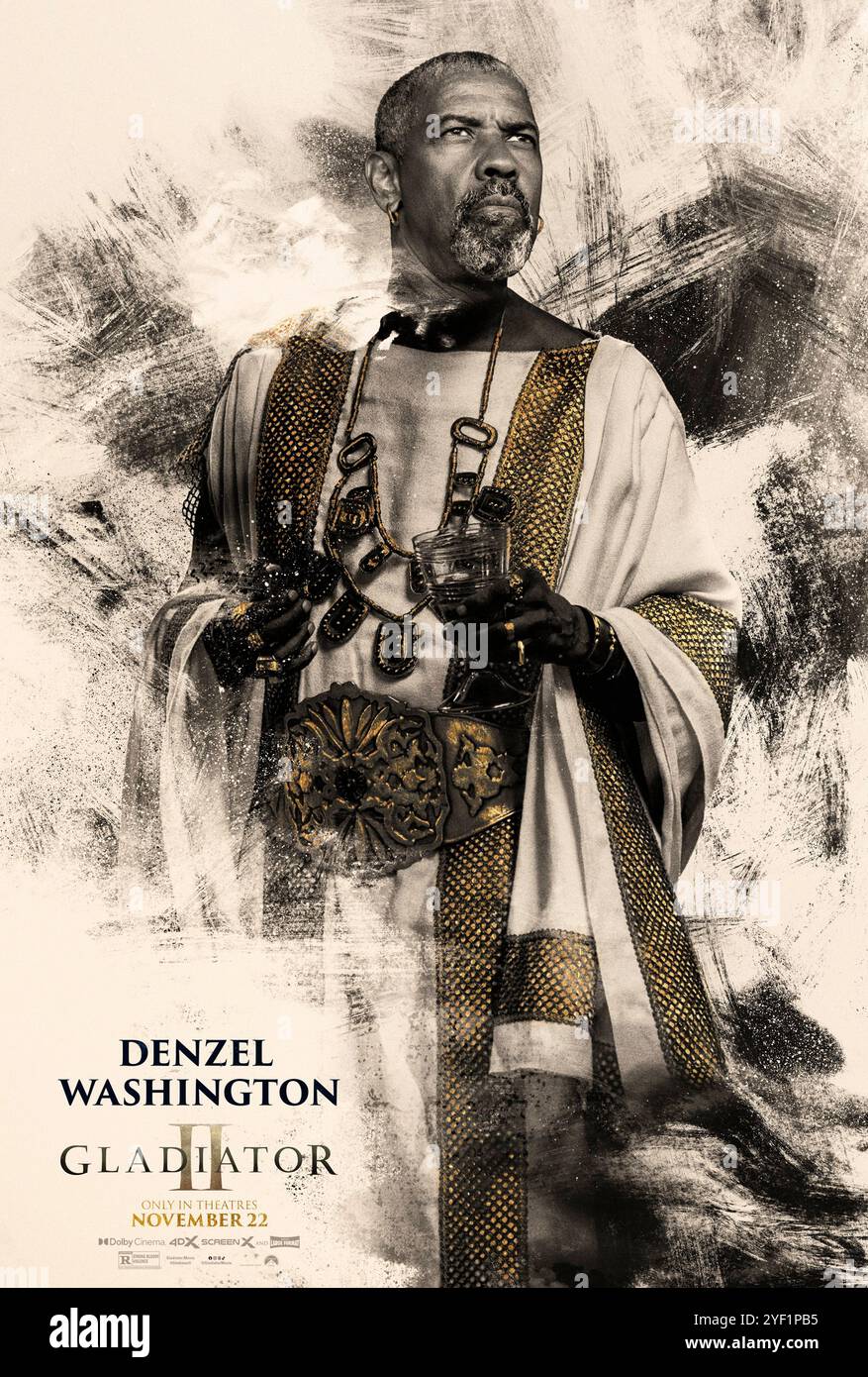 Gladiator II (2024) réalisé par Ridley Scott et mettant en vedette Denzel Washington dans le rôle de Proximus. Un guerrier mystérieux émerge dans cette suite bourrée d'action de l'original primé aux Oscars. Affiche de personnage AMÉRICAINE ***USAGE ÉDITORIAL SEULEMENT ***. Crédit : BFA / Paramount Pictures Banque D'Images