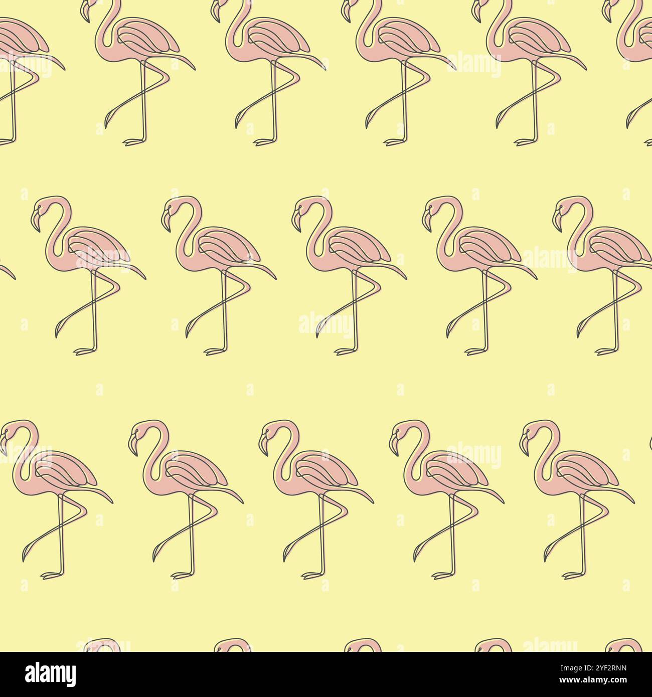 Motif tropical sans couture avec flamants roses soulignés sur fond jaune Illustration de Vecteur