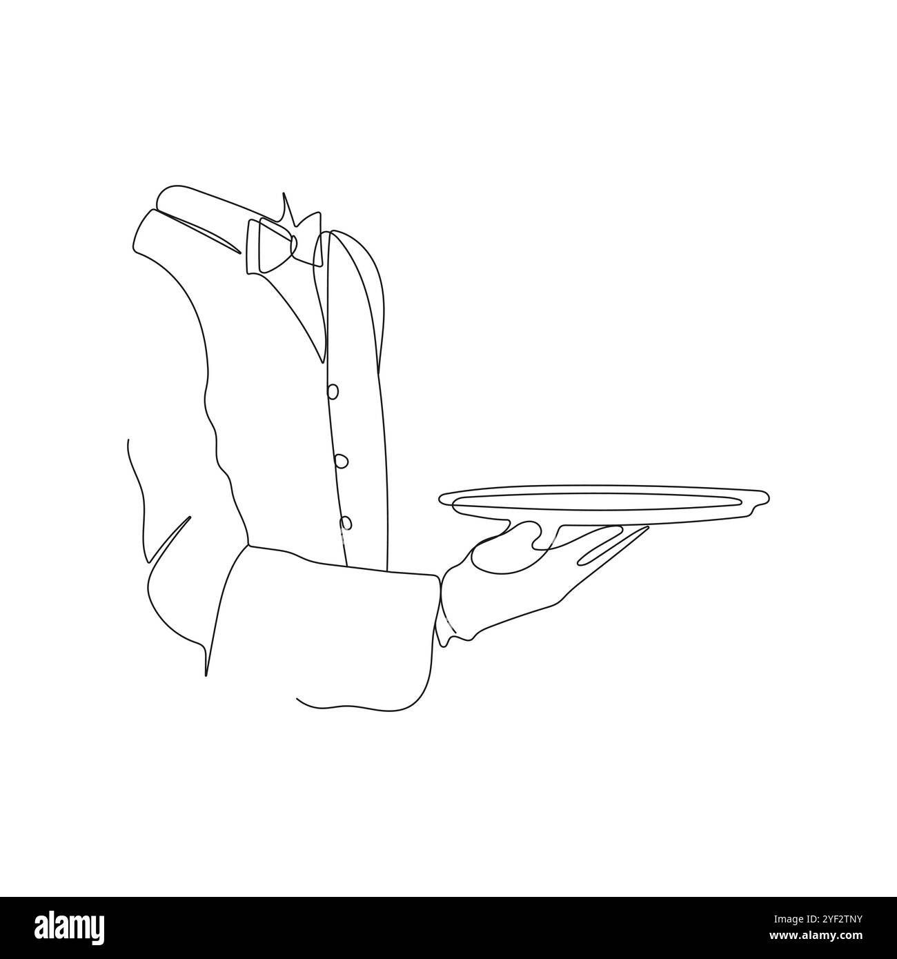 Serveur tenant le plateau de nourriture. Dessin à une ligne. Concept d'employé de restaurant. Illustration vectorielle Illustration de Vecteur