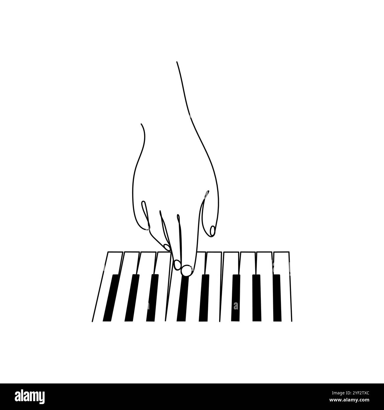 Pianiste jouant sur les touches du piano. Une seule ligne Instrument de musique. Illustration vectorielle dessinée à la main. Illustration de Vecteur