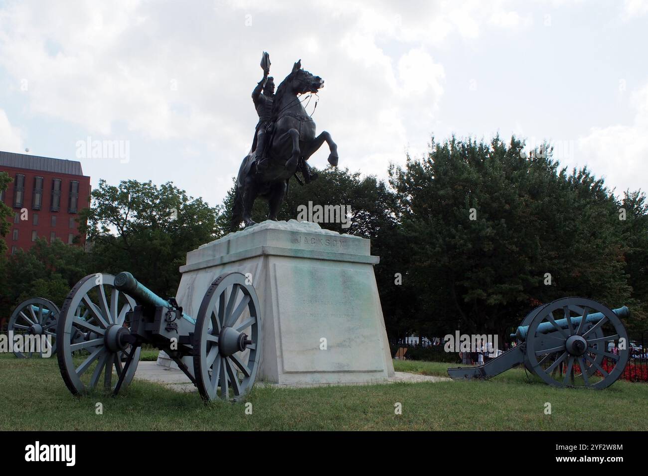 Statue équestre d'Andrew Jackson, par Clark Mills, dédiée en 1853, dans le centre de Lafayette Square, Washington, DC, USA Banque D'Images