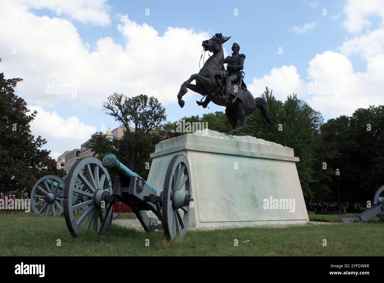 Statue équestre d'Andrew Jackson, par Clark Mills, dédiée en 1853, dans le centre de Lafayette Square, Washington, DC, USA Banque D'Images
