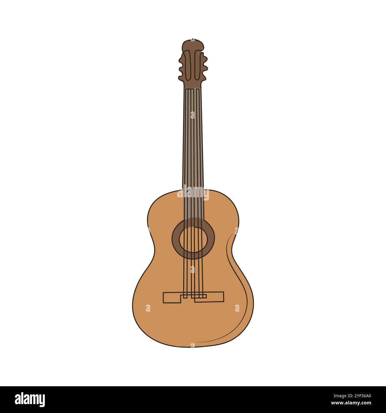 Guitare acoustique classique en bois. Instrument de musique au trait. Illustration vectorielle dessinée à la main colorée. Illustration de Vecteur