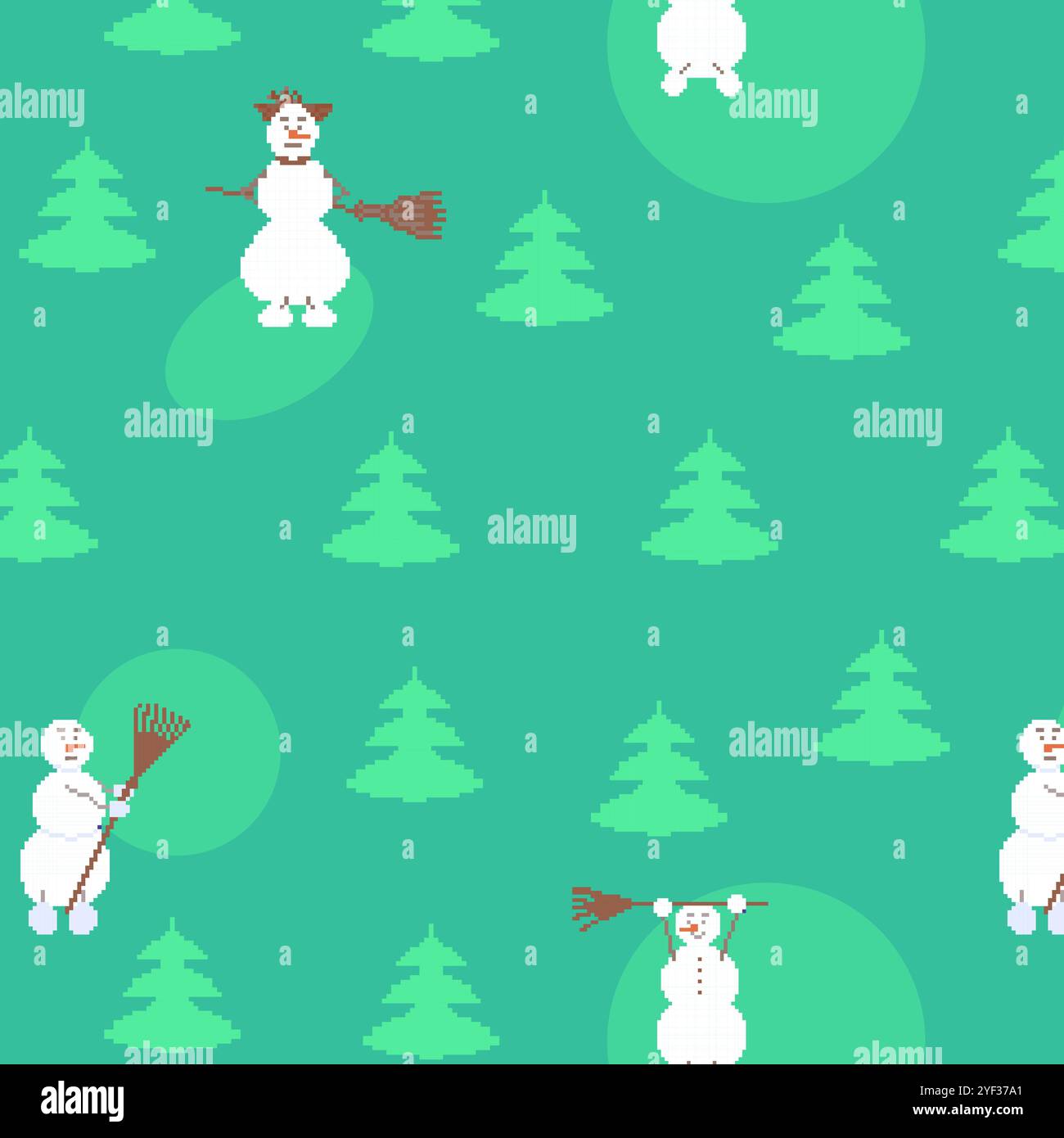 Motif pixel de Noël avec bonhommes de neige et sapins Illustration de Vecteur