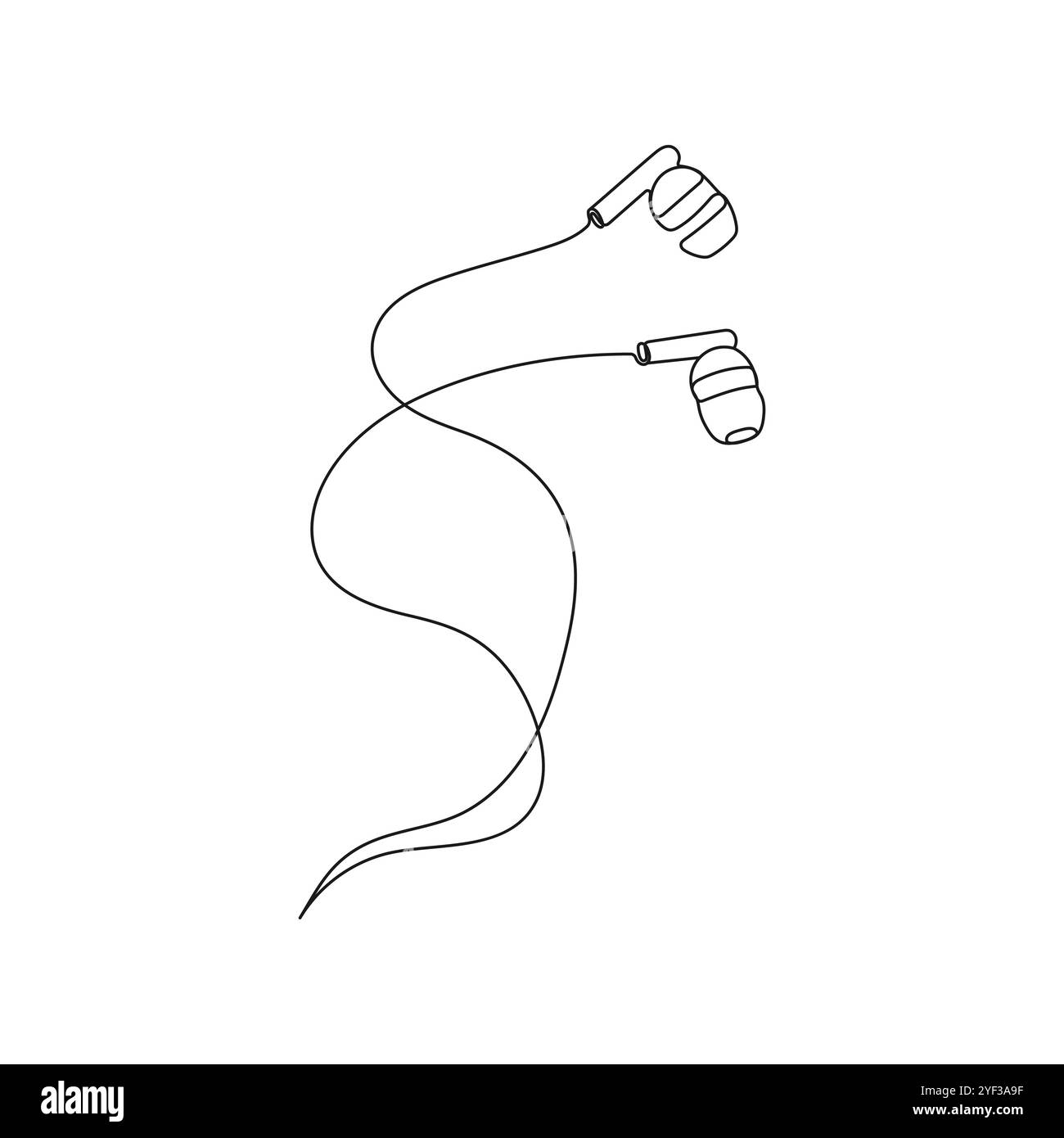 Écouteurs avec un fil. Dessin à une ligne. Mini casque. Appareil, gadget pour écouter de la musique. Illustration vectorielle dessinée à la main. Illustration de Vecteur