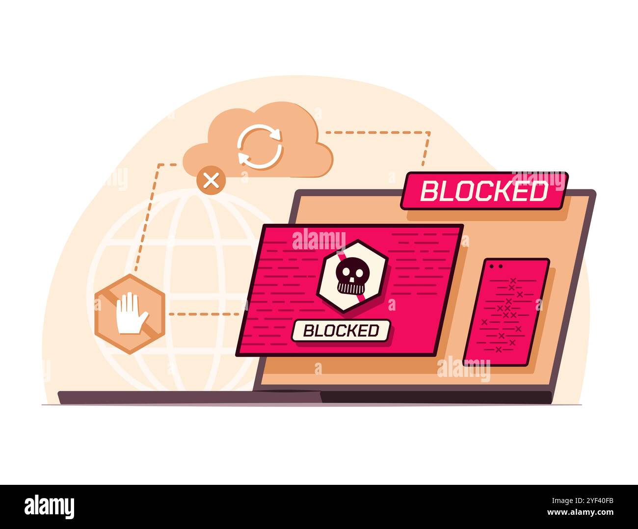 Ordinateur portable attaqué par Ransomware pour Cyber crime et illustration de concept de malware Illustration de Vecteur