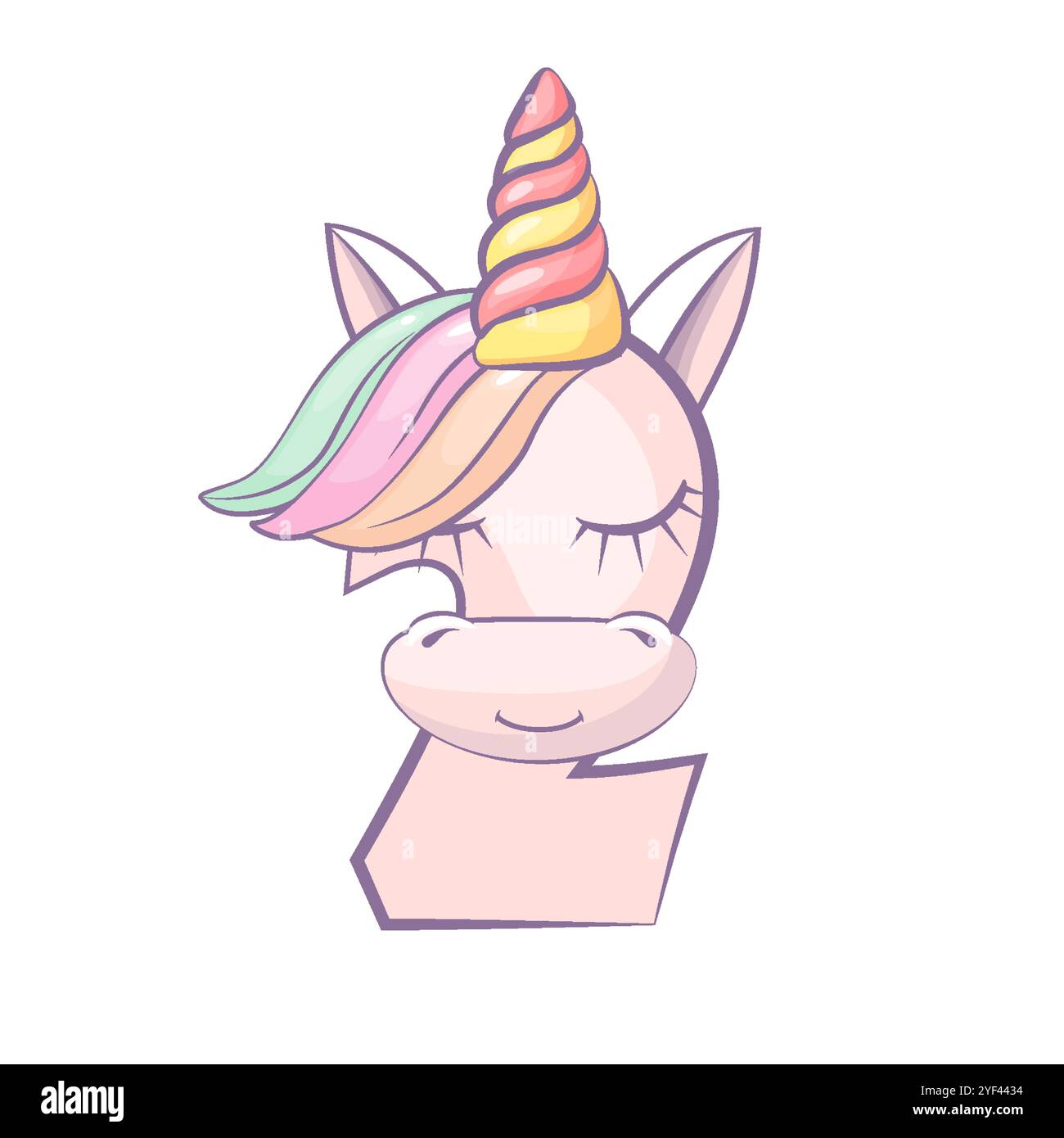 Dessin animé numéro 2 comme Unicorn, figure deux. Dessin animé de nombre avec un concept animal. Calligraphie, lettrage, typographie pour vos cartes Education Illustration de Vecteur