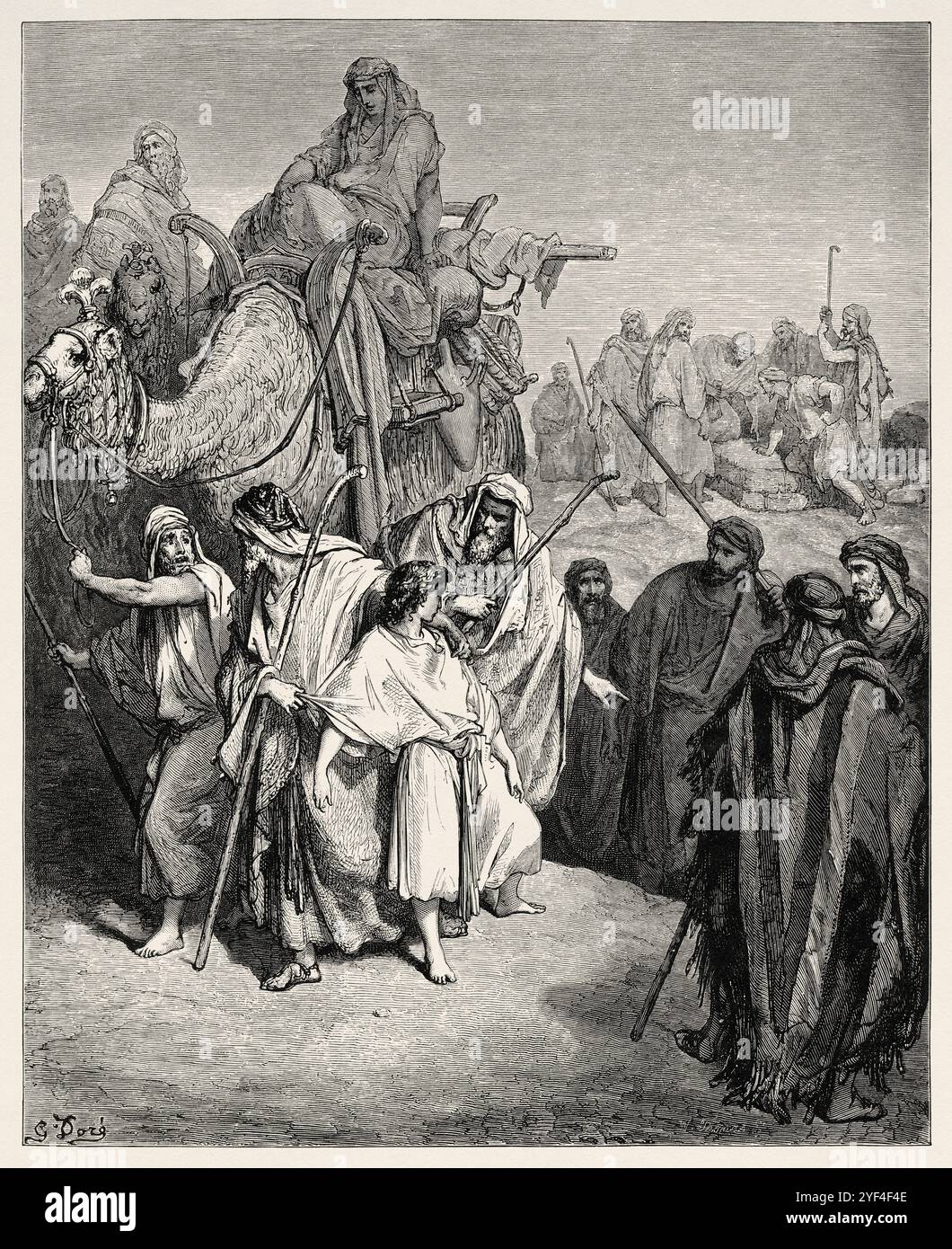 Joseph, fils de Jacob et Rachel, est vendu en esclavage en Égypte par ses frères. Ancien Testament. Illustration biblique antique de Gustave Dore (1832-1883) Banque D'Images