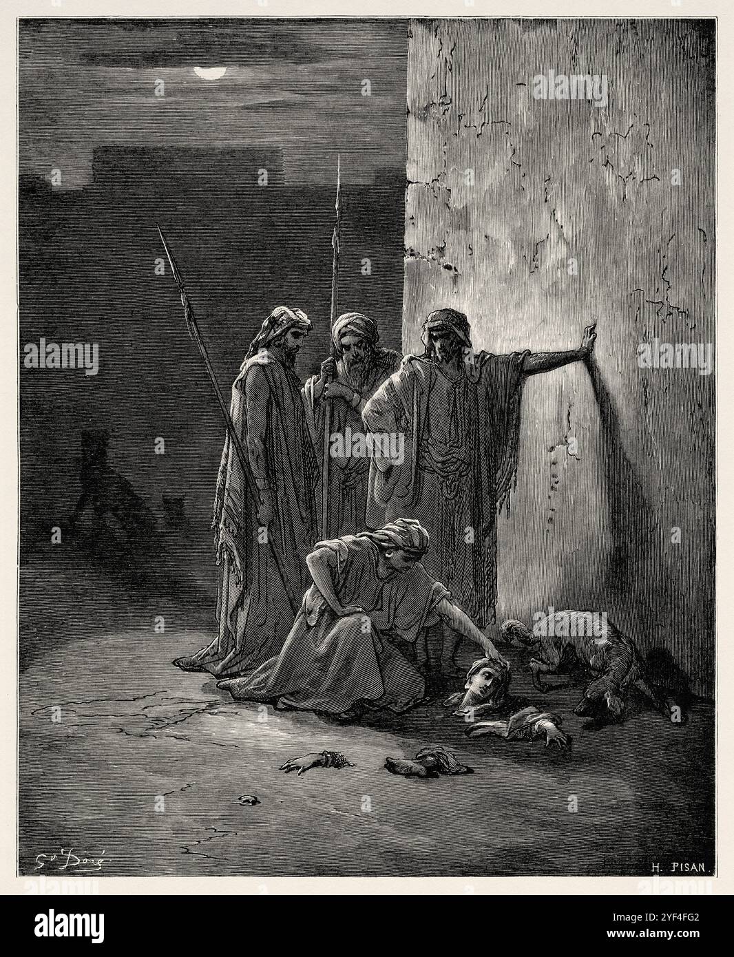 Les compagnons de Jéhu trouvant les restes de Jézabel. Ancien Testament. Illustration biblique antique de Gustave Dore (1832-1883) Banque D'Images