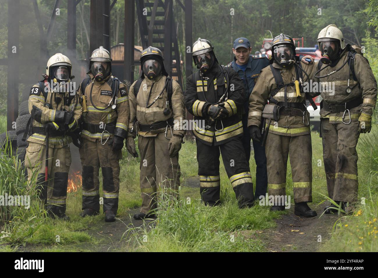 PETROPAVLOVSK-KAMTCHATSKY VILLE, PÉNINSULE DU KAMTCHATKA, RUSSIE, 7 août 2019 : pompiers du service des incendies ? 1 du Service fédéral des pompiers au Kamchatka duri Banque D'Images