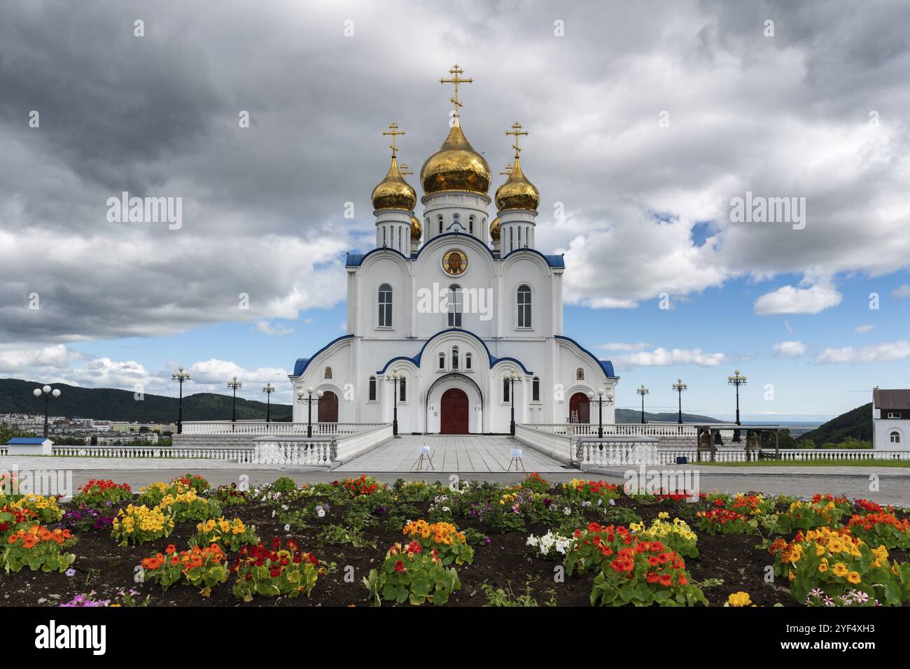 PETROPAVLOVSK KAMTCHATSKY CITY, KAMTCHATKA PENINSULA, RUSSIE, 17 août 2018 : Cathédrale orthodoxe Sainte Trinité de Petropavlovsk, Kamtchatka Peninsula Dioces Banque D'Images