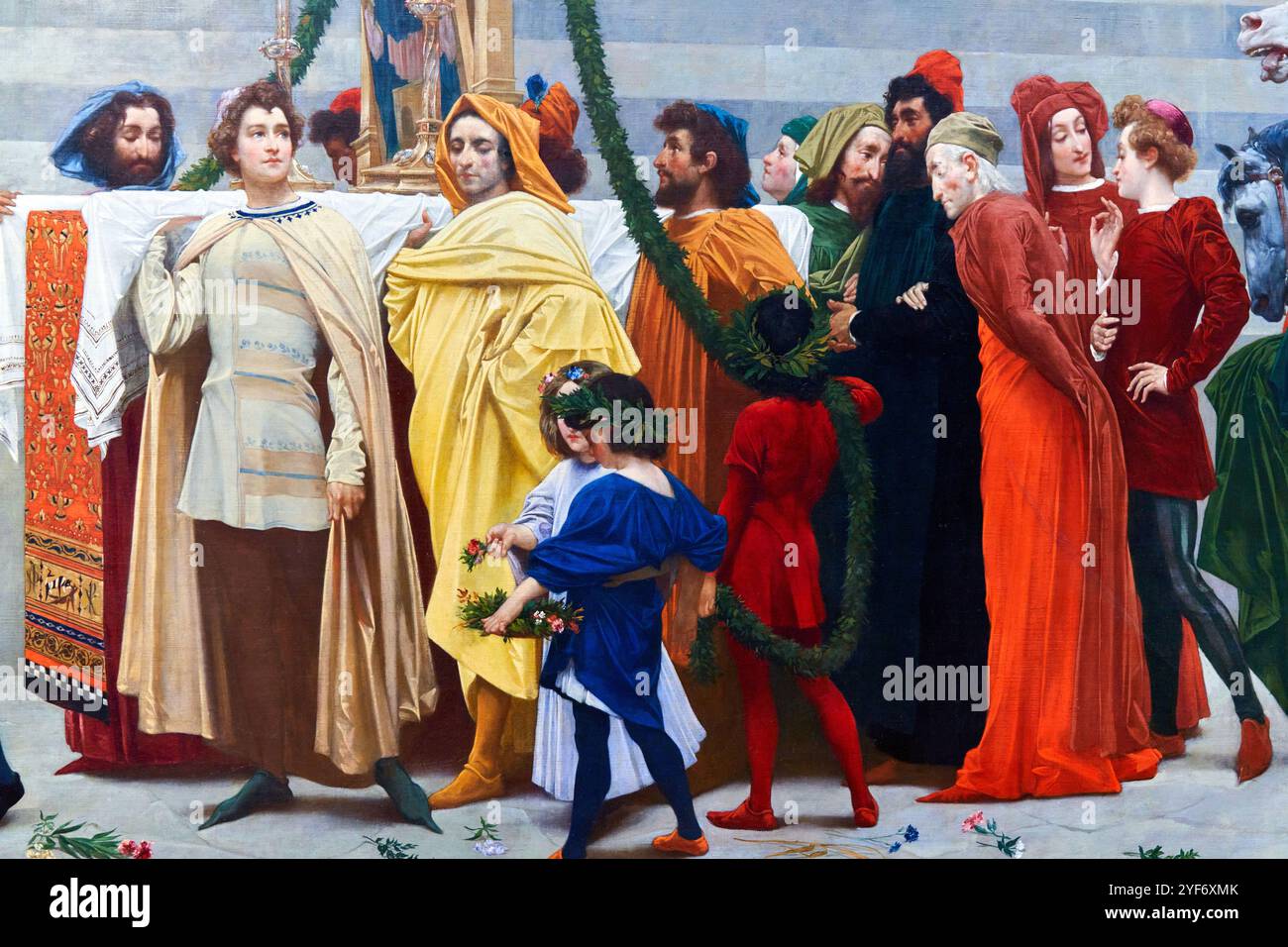 Détail, Cimabue's Cimabue's Celebrated Madonna, 1853-1855, Frederic, Lord Leighton (1830-1896), The National Gallery, Londres, Royaume-Uni. Banque D'Images