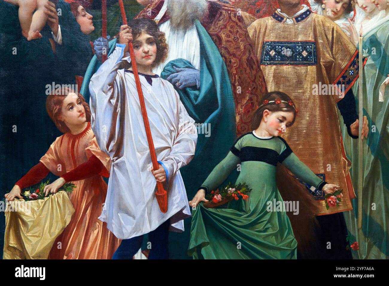 Détail, Cimabue's Cimabue's Celebrated Madonna, 1853-1855, Frederic, Lord Leighton (1830-1896), The National Gallery, Londres, Royaume-Uni. Banque D'Images