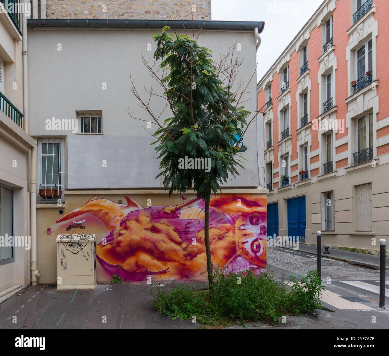 Street art dans le quartier de la Butte aux Cailles dans le 13ème arrondissement de Paris, France Banque D'Images