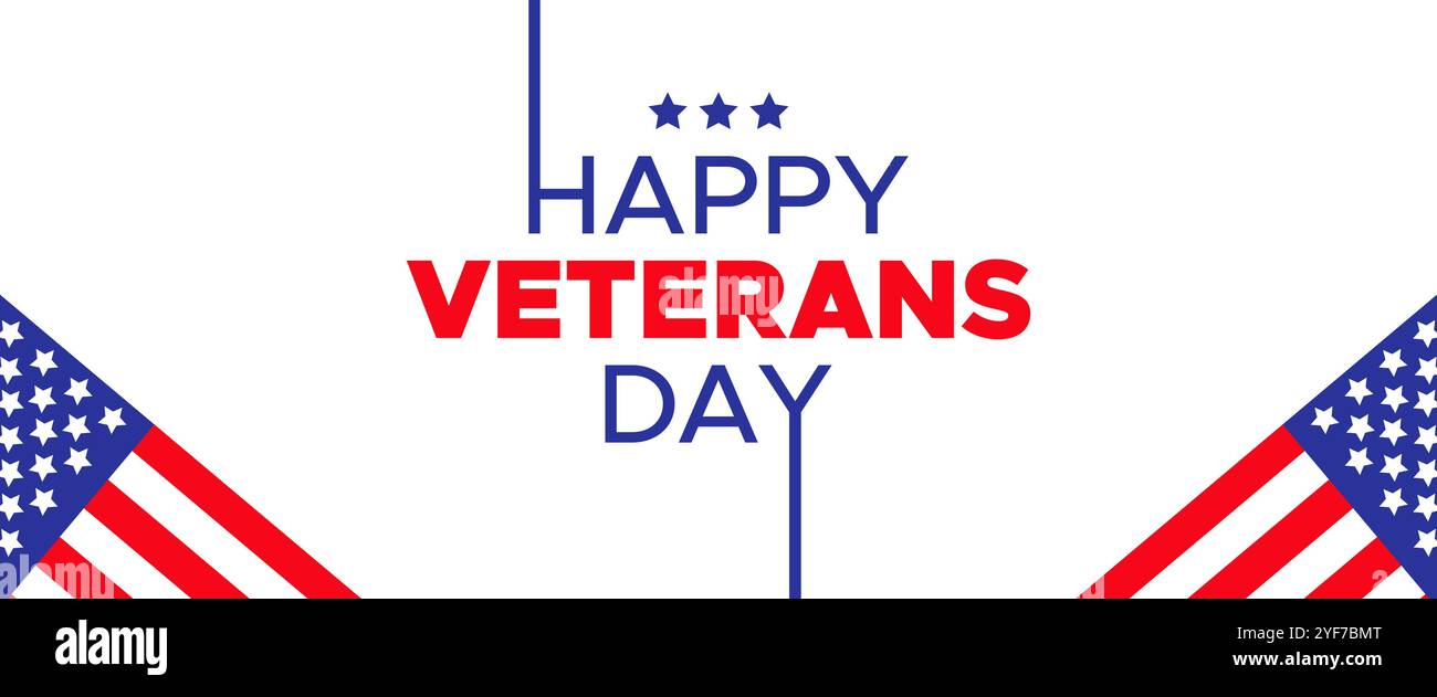 Happy Veterans Day Lettering Text USA Flag Banner Template Design for Celebration United States Holiday Illustration de Vecteur