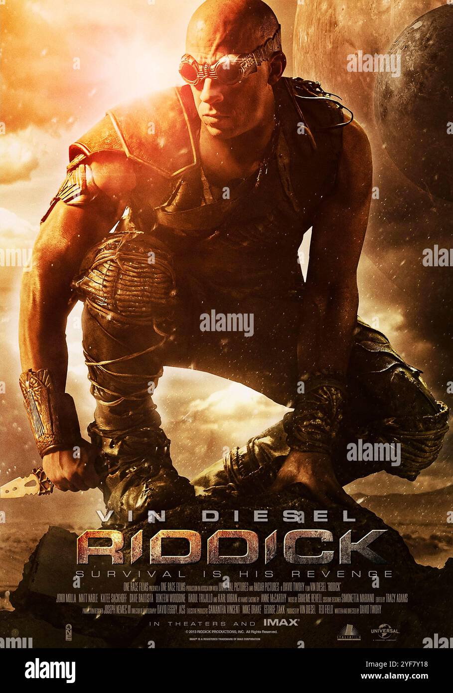 Riddick (2013) réalisé par David Twohy avec vin Diesel, Jordi Mollà et Matt Nable. Un dangereux criminel lutte pour la survie sur une planète hostile. Affiche AMÉRICAINE À une feuille POUR USAGE ÉDITORIAL UNIQUEMENT. Crédit : BFA / Universal Pictures Banque D'Images