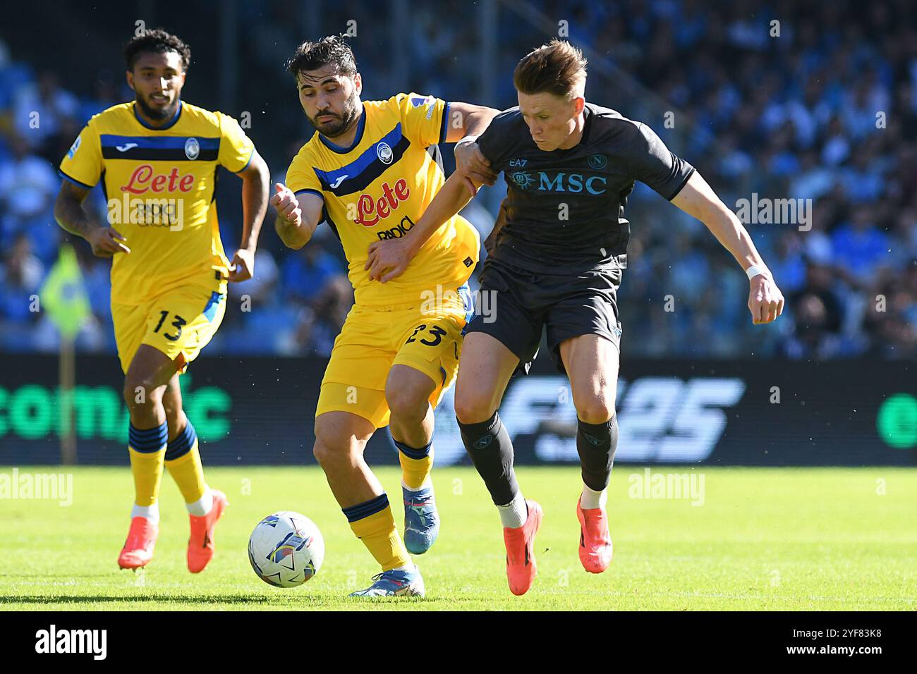 Naples, Latium. 03 Nov, 2024. Ederson d'Atalanta, Sead Kolasinac d'Atalanta, Scott Mc Tominay de SSC Napoli lors du match de Serie A entre Napoli et Atalanta au stade Maradona de Naples, Italie, le 03 novembre 2024. Crédit : massimo insabato/Alamy Live News Banque D'Images