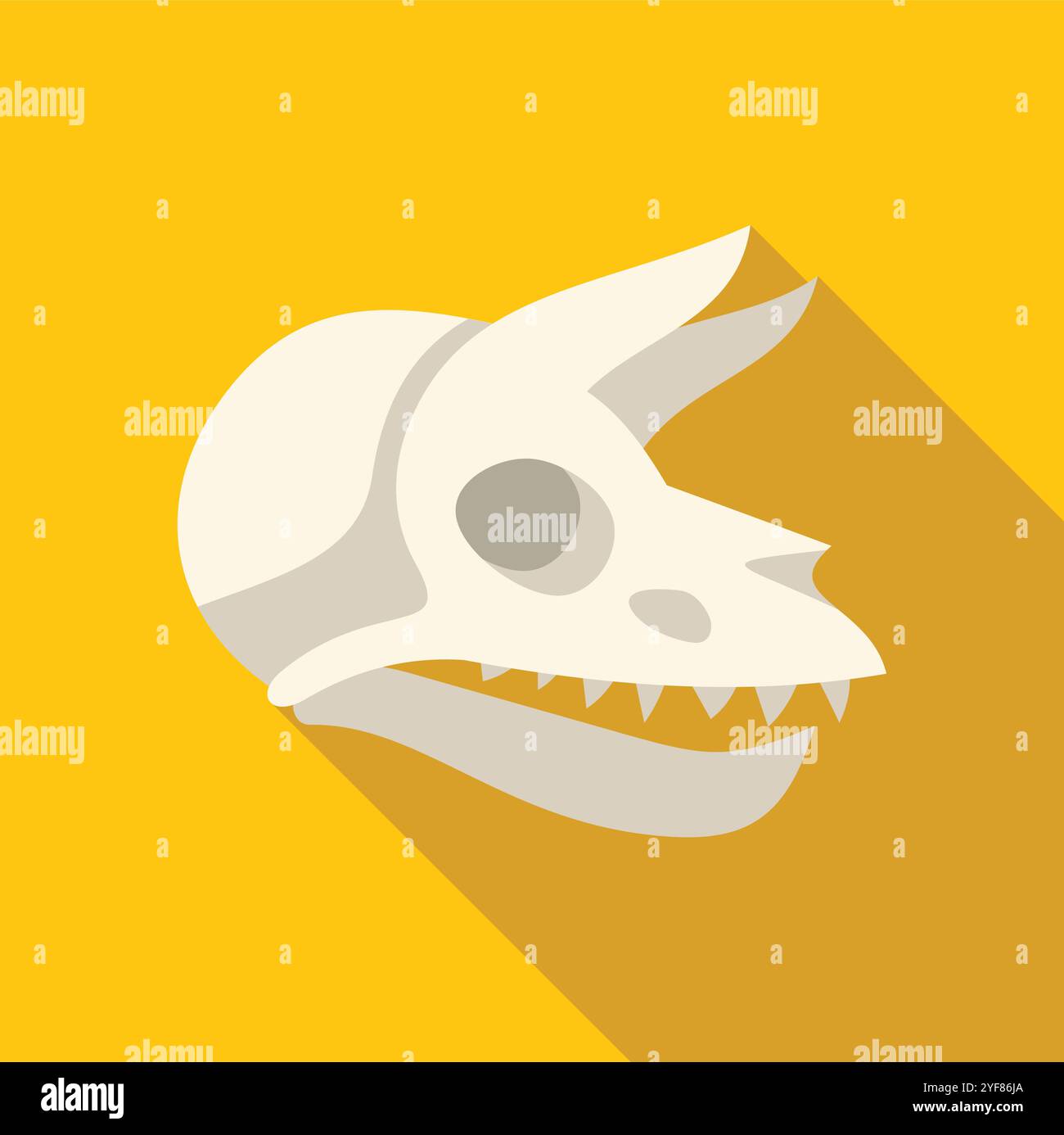 Fossile de crâne de dinosaure Protoceratops représentant la vie animale éteinte des temps préhistoriques, isolé sur fond jaune vif Illustration de Vecteur