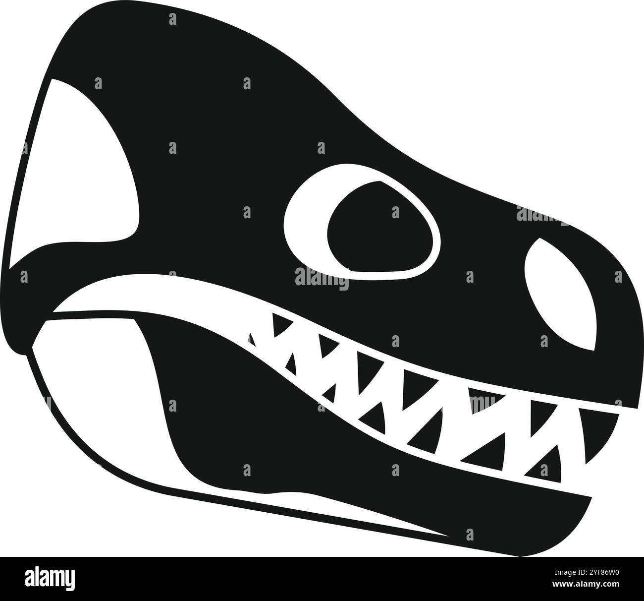 Illustration en noir et blanc d'un crâne de tyrannosaurus rex, avec dents proéminentes et alvéole oculaire, vue de côté Illustration de Vecteur