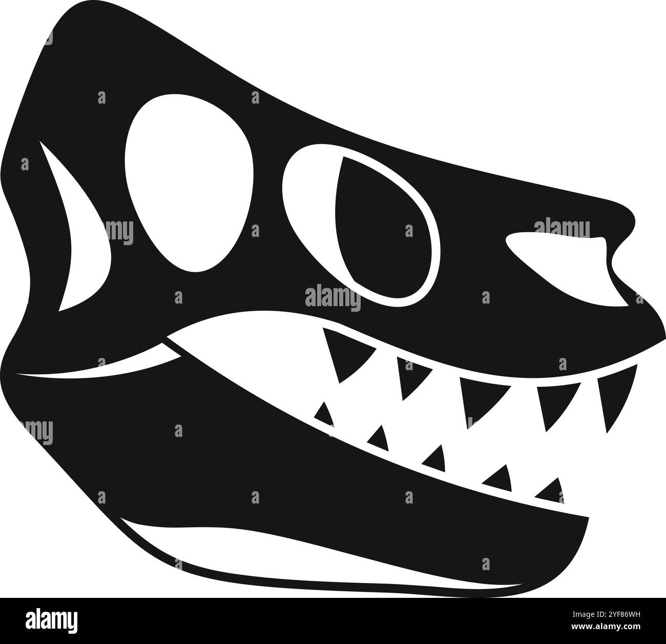 Vue latérale d'un crâne tyrannosaurus rex, mettant en évidence ses dents acérées, dans un style simple noir et blanc Illustration de Vecteur