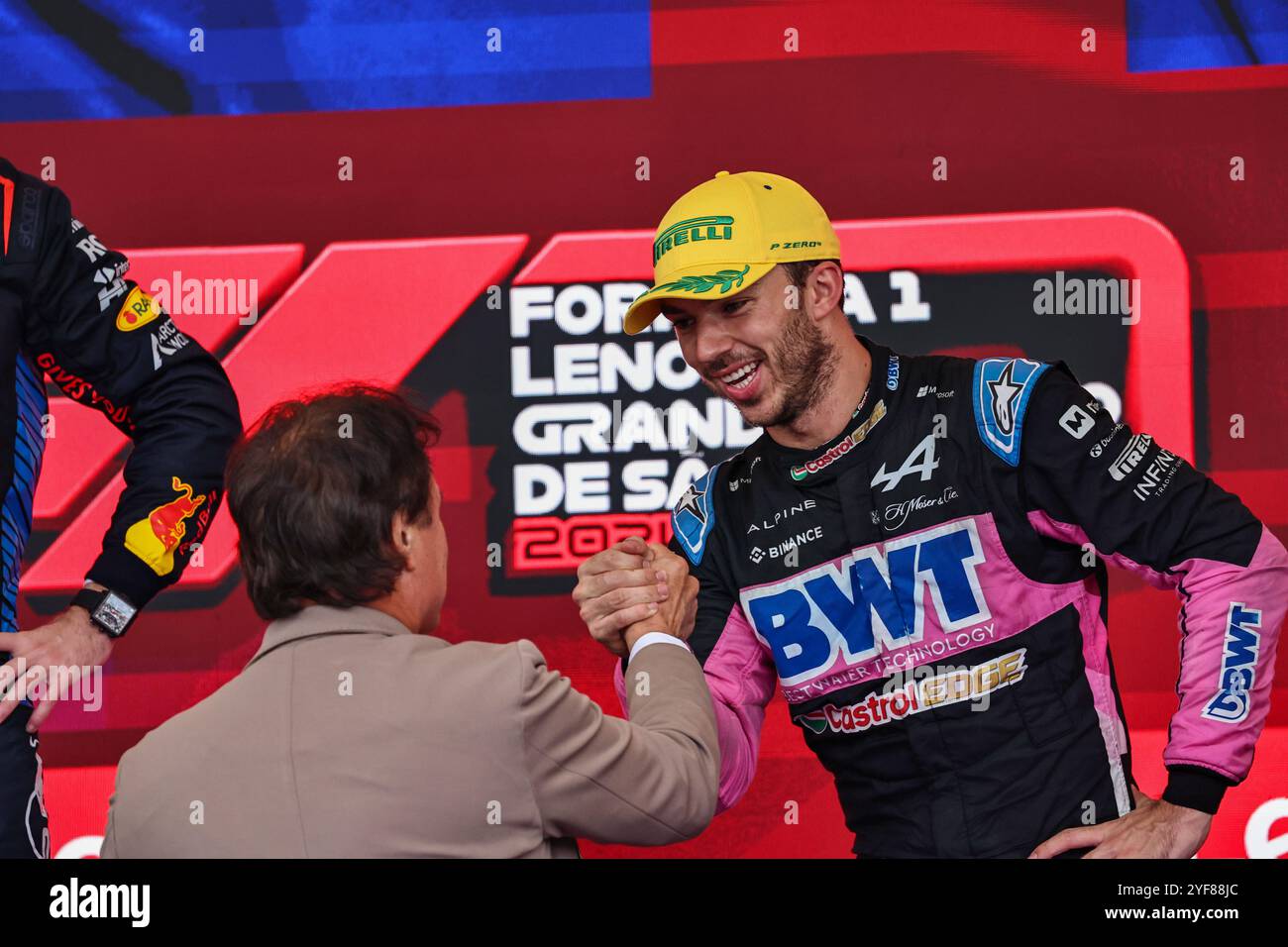Sao Paulo, Brésil . 18 octobre 2024. 10/18/2024 - Pierre Gasly (FRA) - Alpine F1 Team - Alpine A524 - Renault sur le podium après la formule 1 Lenovo Grande Premio de Sao Paulo 2024, prévue sur le circuit Interlagos, San Paolo, Brésil, BRA 1er-3 novembre 2024 - photo Alessio de Marco | Avens-Images.com (photo Alessio de Marco/Sipa USA) crédit : Sipa USA/Alamy Live News Banque D'Images