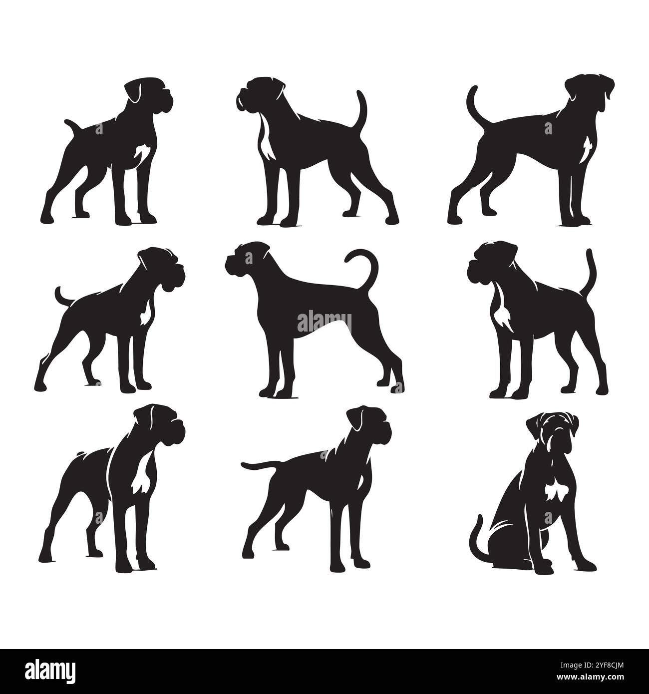 Silhouette ensemble de chien boxer sur fond blanc Illustration de Vecteur