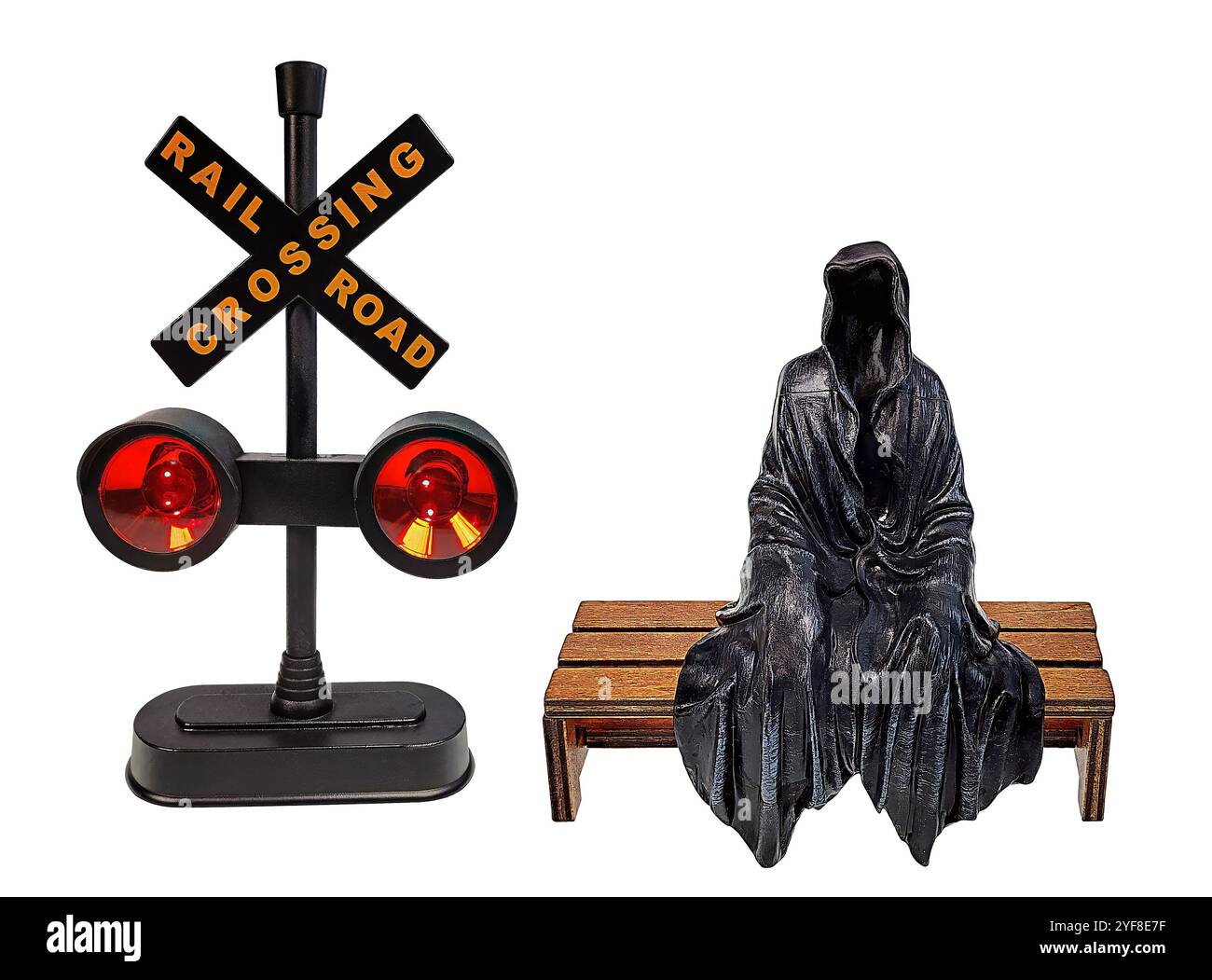 Mort au passage à niveau du chemin de fer feu de signalisation pour avertir les autres au sujet d'un train traversant pour montrer la mort par les voies ferrées Banque D'Images