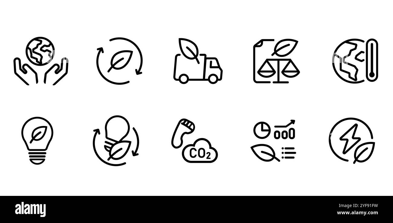éco vert icône environnementale set collection trait de course simple symbole de la loi sur l'empreinte carbone légale réglementation climatique transport d'énergie Illustration de Vecteur éco vert icône environnementale set collection trait de course simple symbole de la loi sur l'empreinte carbone légale réglementation climatique transport d'énergie Illustration de Vecteur