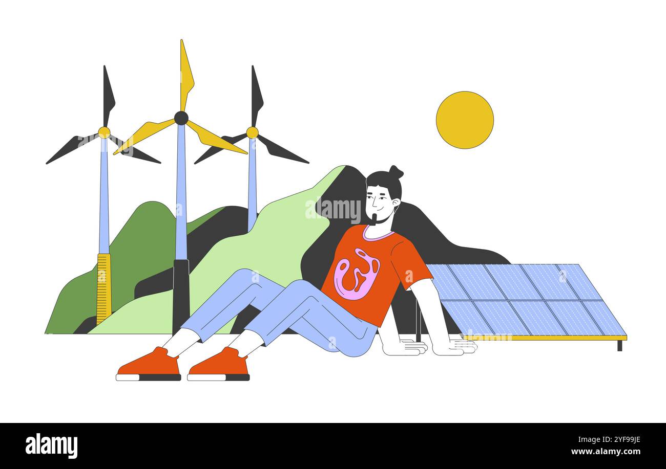 Générateurs durables énergie renouvelable concept d'illustration 2D. Illustration de Vecteur