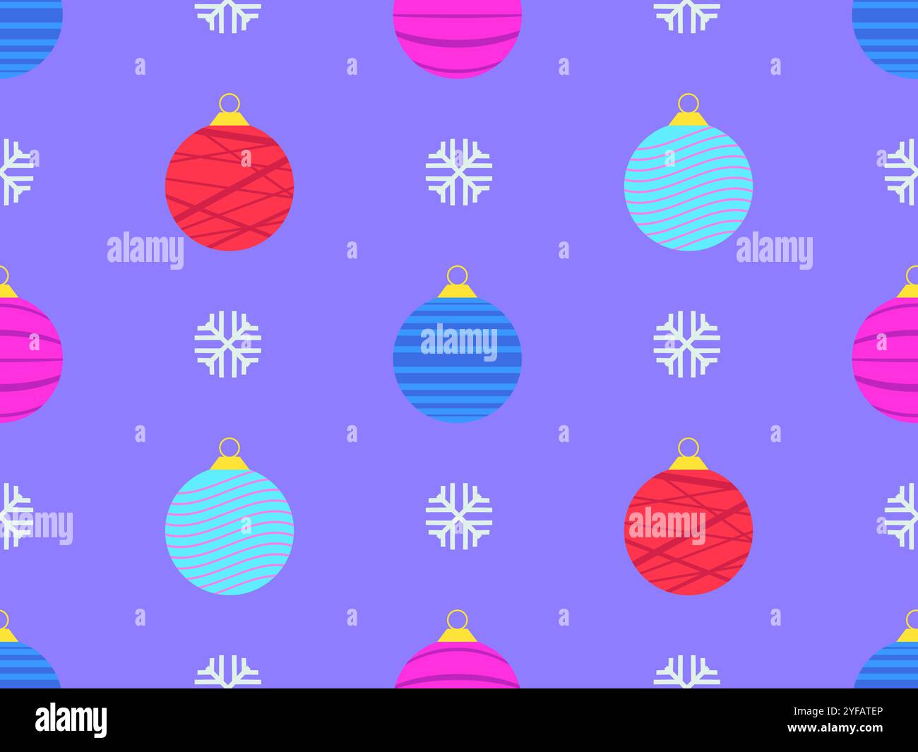 Motif sans couture avec boules de Noël avec motif rayé. Ornements de Noël, chaque décoration est décorée de rayures. Motif Noël pour emballages, Illustration de Vecteur